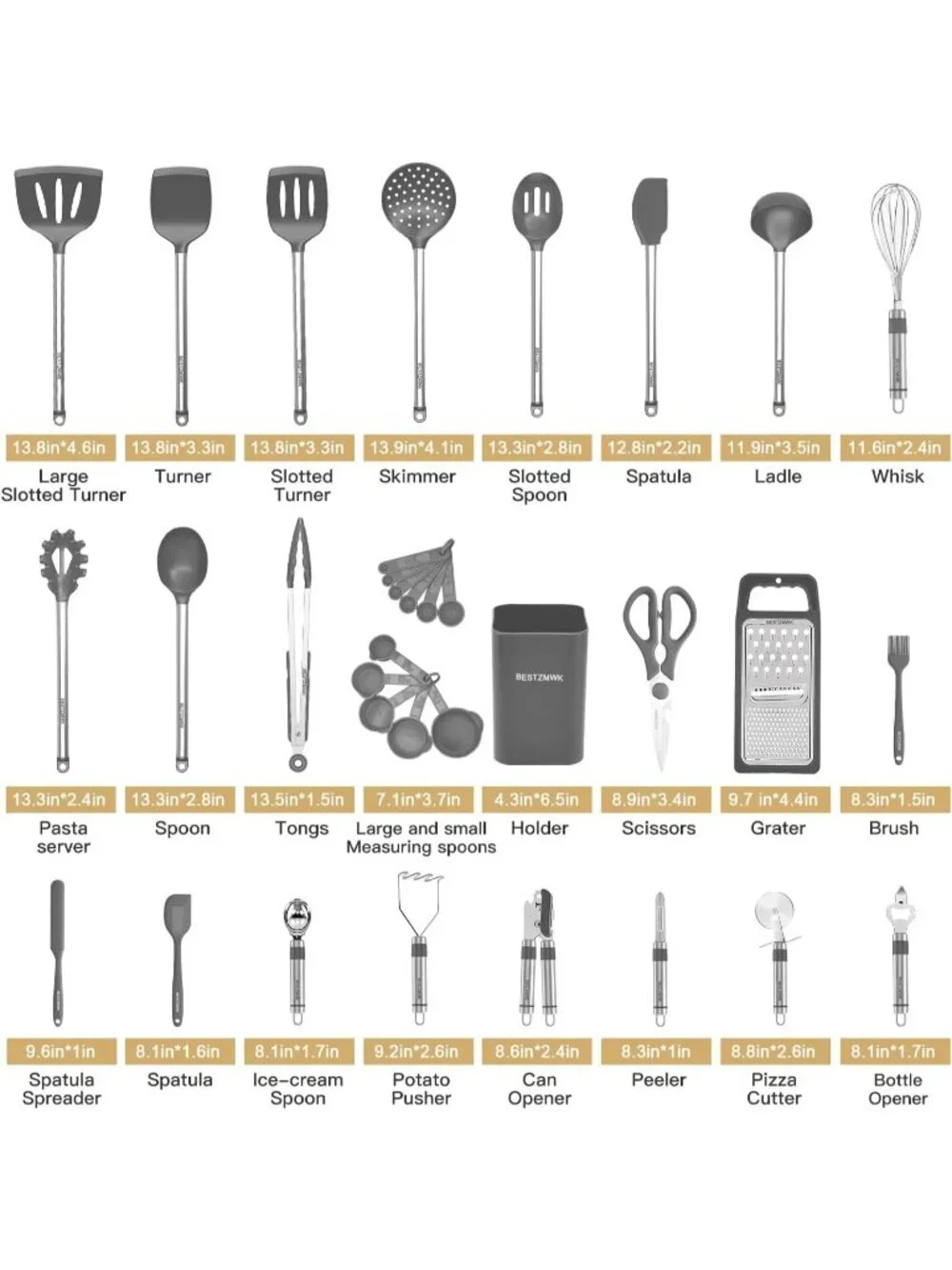 Kitchen Utensil Set-Silicone Cooking 33 Nonstick Kitchen Gadgets & Spoons Gray